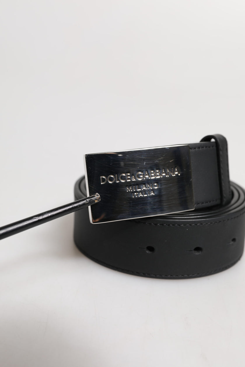 Dolce & Gabbana Black Classic Silver Metal Logo Buckle Belt