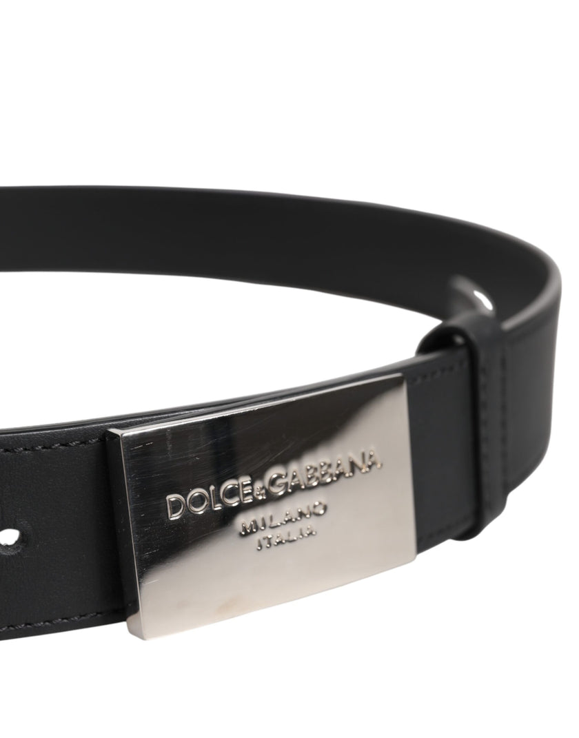 Dolce & Gabbana Black Classic Silver Metal Logo Buckle Belt