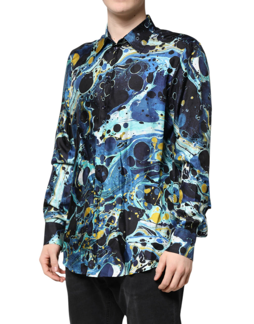 Dolce & Gabbana Multicolor Marble Print MARTINI Dress Shirt