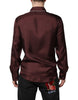 Dolce & Gabbana Burgundy Silk Dotted Long Sleeves Shirt