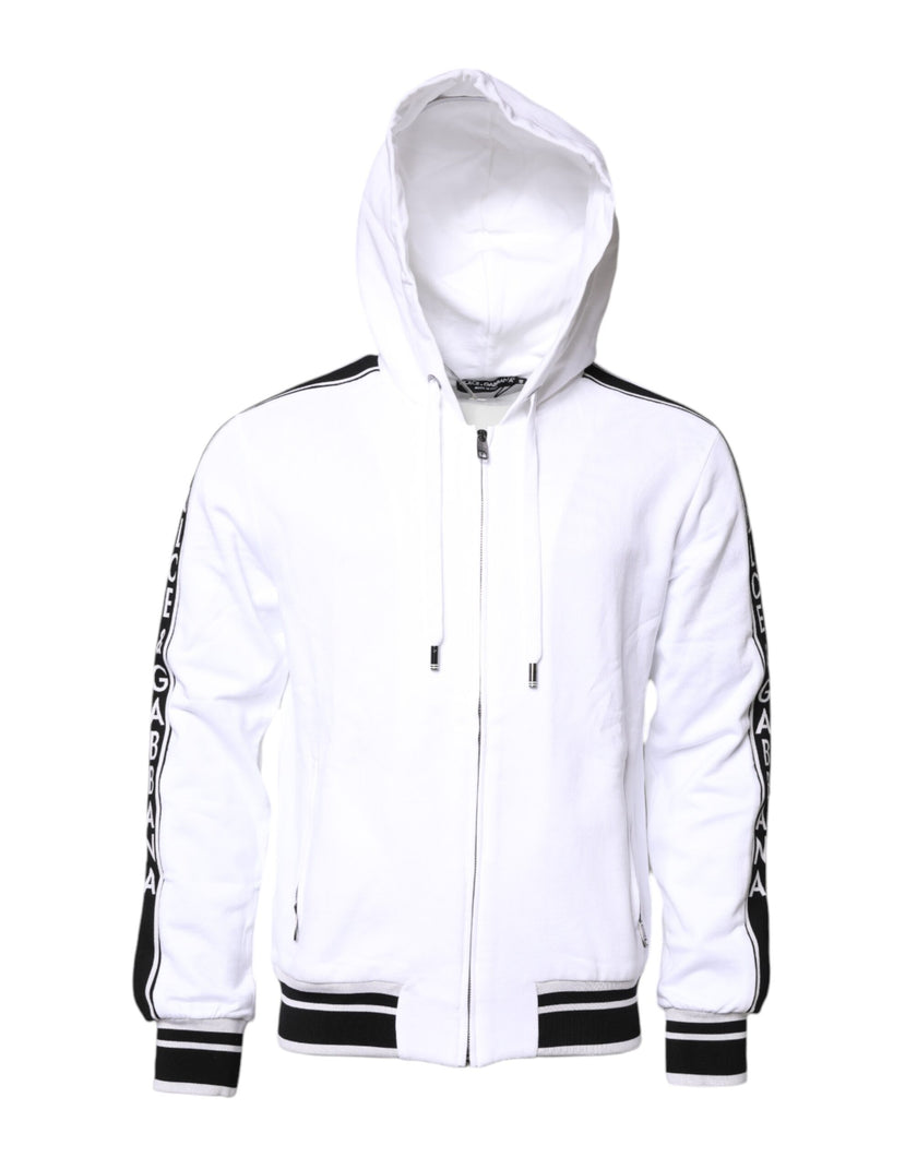 Dolce & Gabbana White Cotton Logo Hooded Sweatshirt Sweater