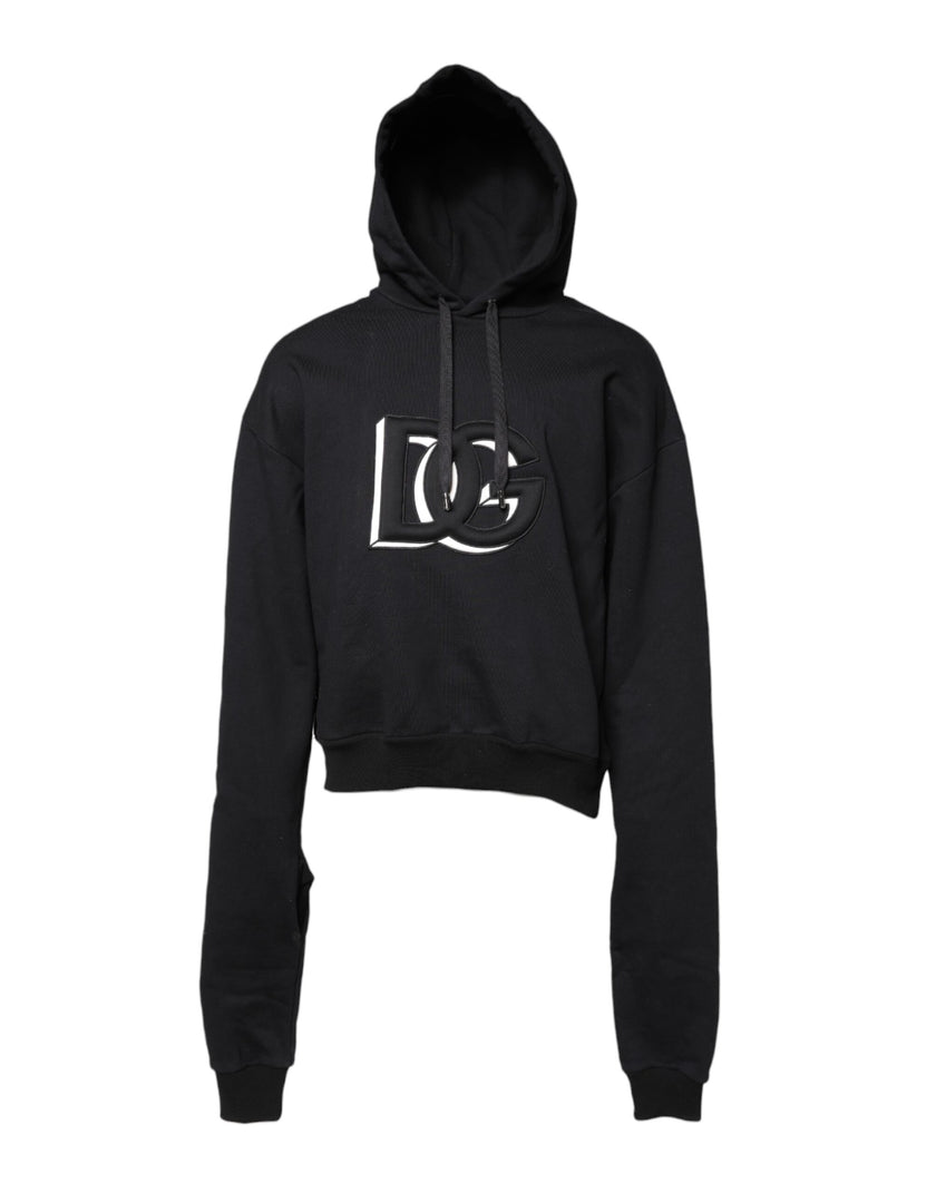 Dolce & Gabbana Black Embroidery Hooded Sweatshirt Sweater
