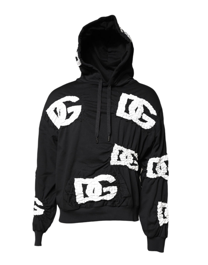 Dolce & Gabbana Black Logo Print Hooded Sweatshirt Sweater