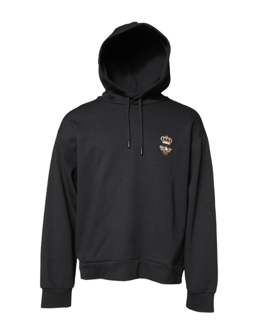 Dolce & Gabbana Black Bee Crown Embroidery Hooded Sweater