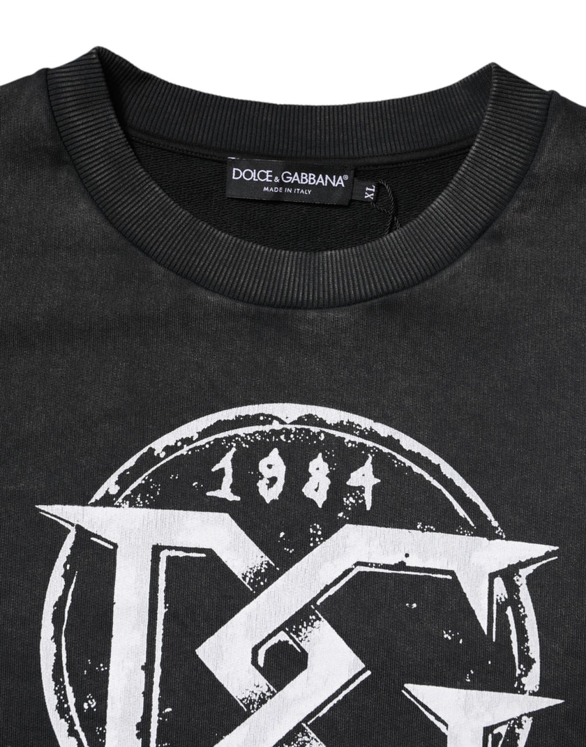 Dolce & Gabbana Black Cotton Logo Printed Pullover Sweater