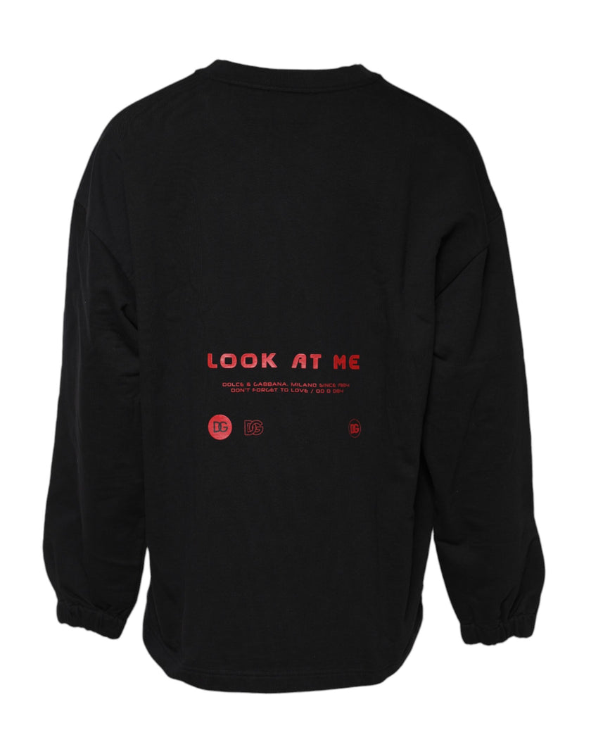 Dolce & Gabbana Black Cotton Graphic Print Pullover Sweater