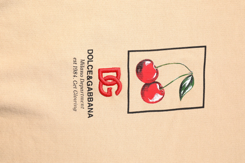 Dolce & Gabbana Beige Cherry Print Crew Neck Pullover Sweater