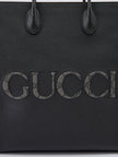 Gucci Black Leather Logo Medium Tote Bag