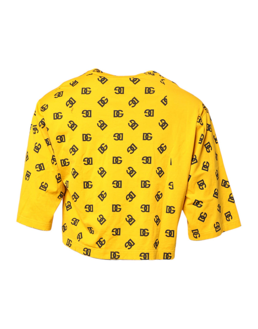 Dolce & Gabbana Yellow Cotton DG Logo Print Cropped T-shirt
