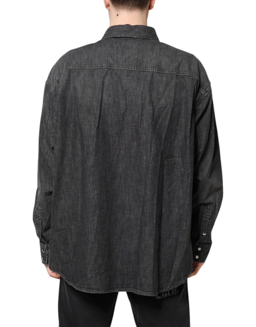 Dolce & Gabbana Gray Long Sleeves Button Down Denim Shirt