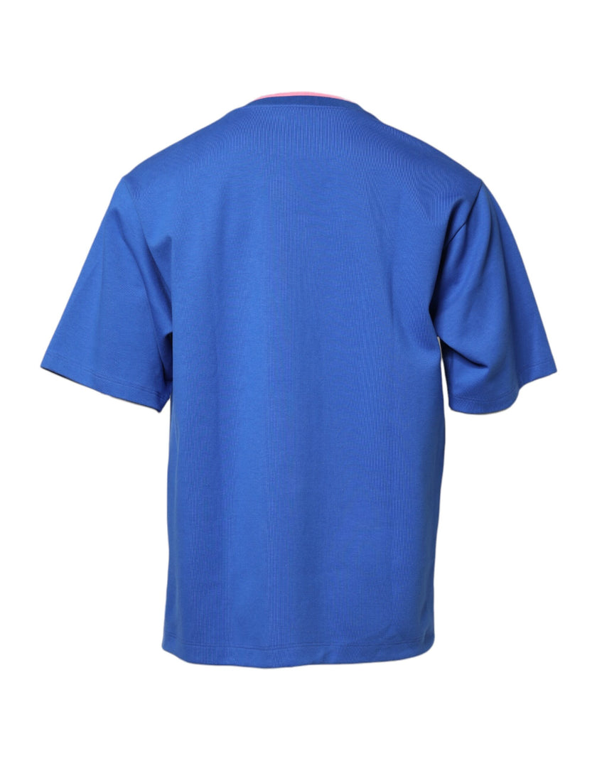 Dolce & Gabbana Blue Cotton DG Embossed Crew Neck T-shirt