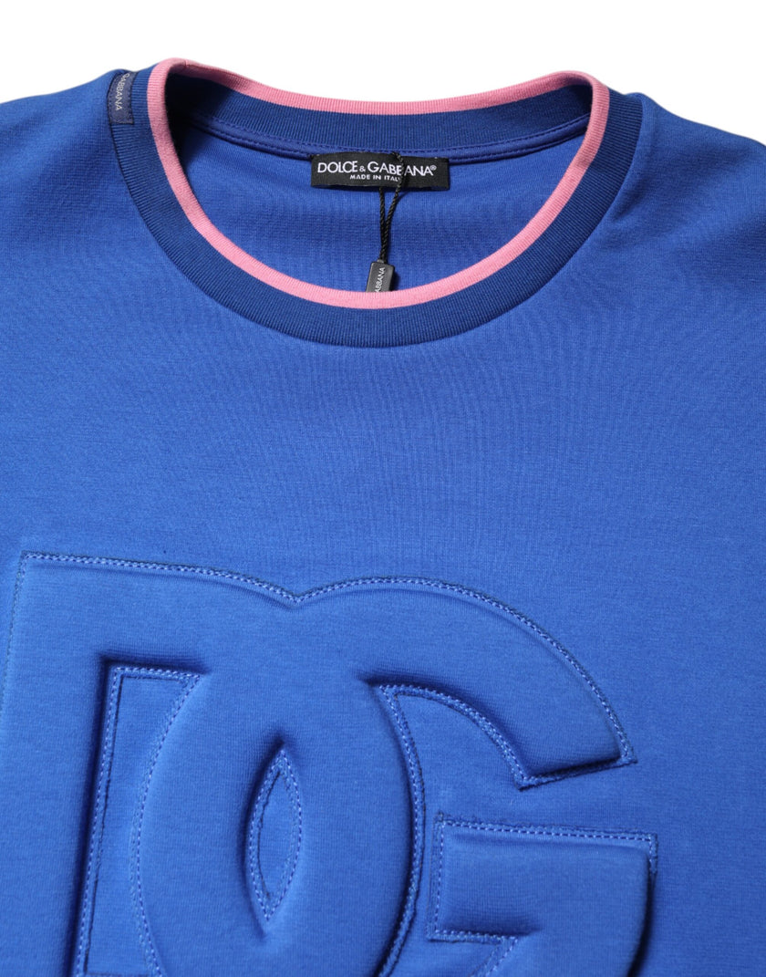 Dolce & Gabbana Blue Cotton DG Embossed Crew Neck T-shirt