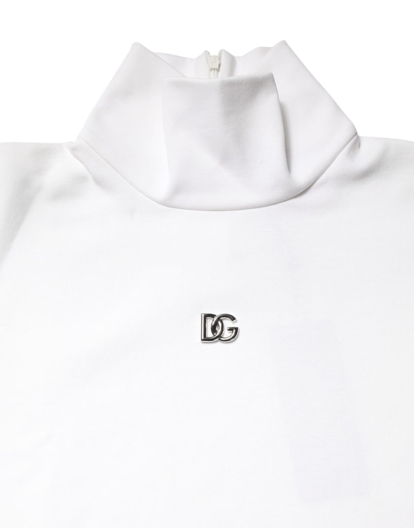 Dolce & Gabbana White Cotton Turtleneck DG Applique T-shirt
