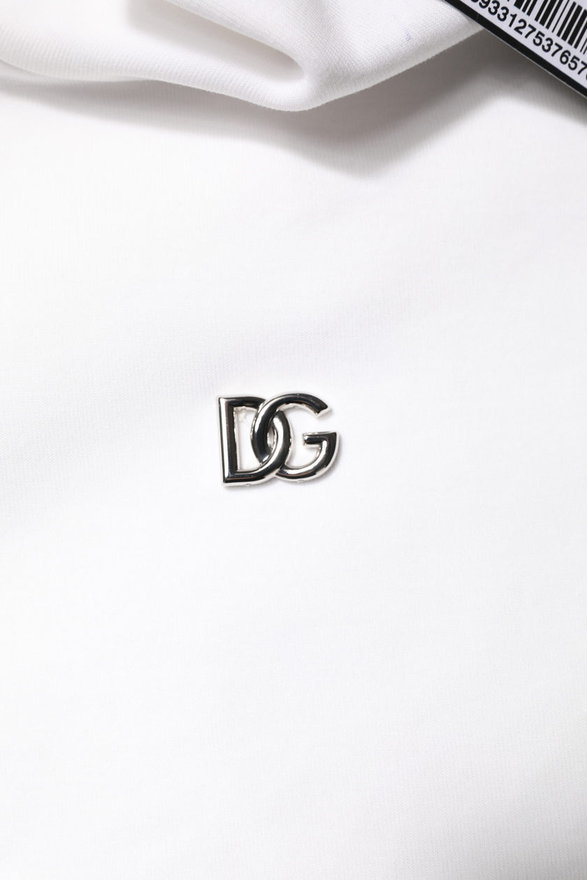 Dolce & Gabbana White Cotton Turtleneck DG Applique T-shirt