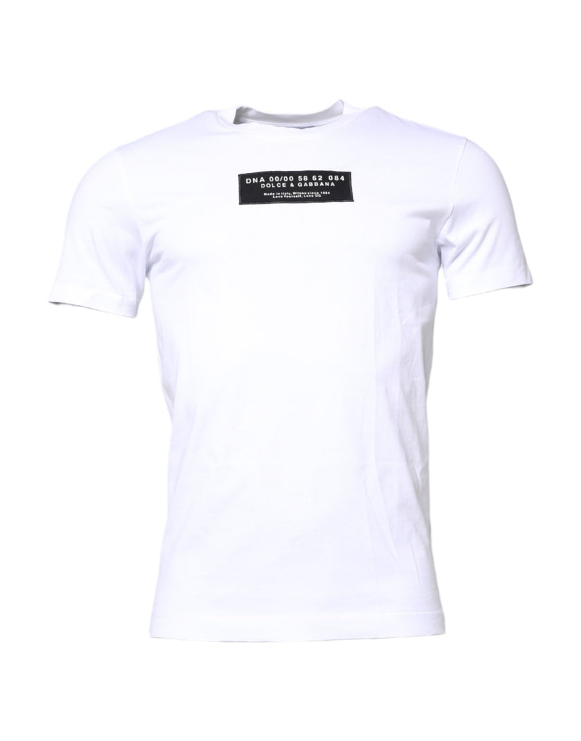 Dolce & Gabbana White Cotton Logo Patch Crew Neck T-shirt