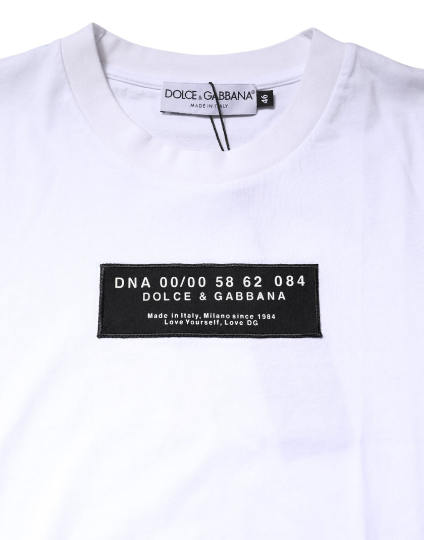 Dolce & Gabbana White Cotton Logo Patch Crew Neck T-shirt