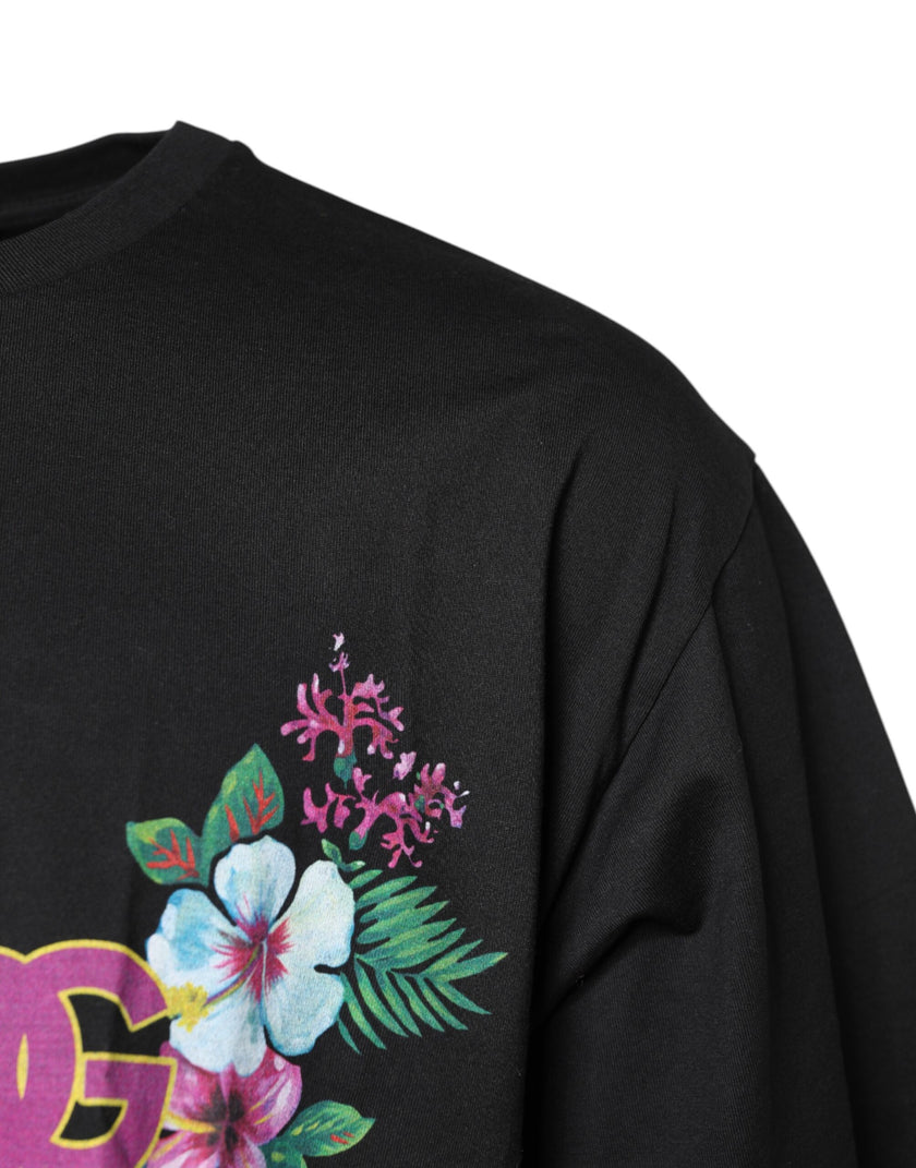 Dolce & Gabbana Black Cotton DG Floral Print Crewneck T-shirt
