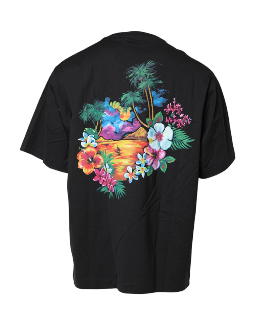 Dolce & Gabbana Black Cotton DG Floral Print Crewneck T-shirt