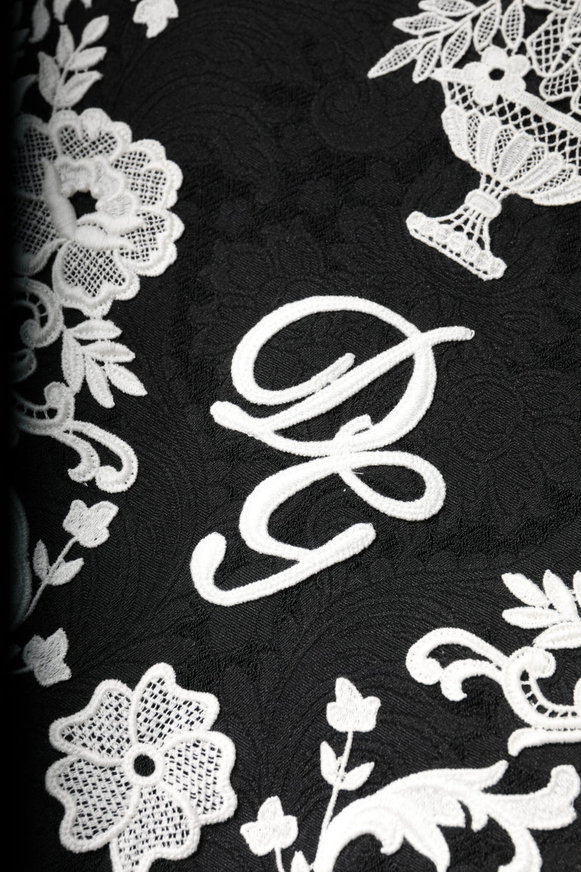 Dolce & Gabbana Black Floral Lace Short Sleeves Mini Dress