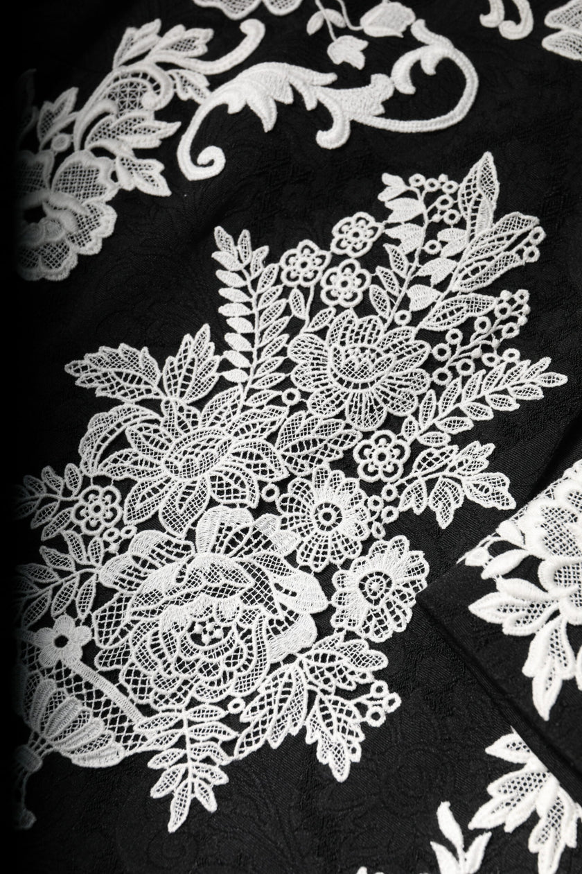 Dolce & Gabbana Black Floral Lace Short Sleeves Mini Dress