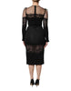Dolce & Gabbana Black Lace Trim Nylon Tulle Sheath Midi Dress