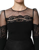 Dolce & Gabbana Black Lace Trim Nylon Tulle Sheath Midi Dress