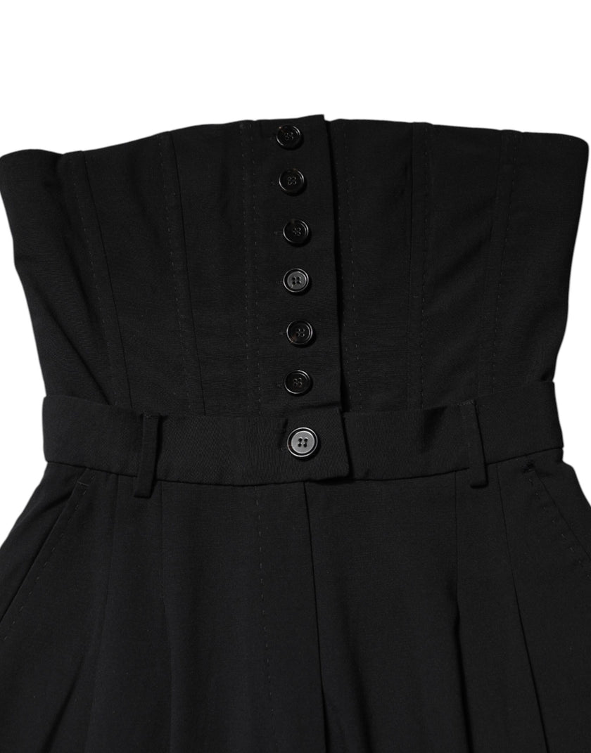 Dolce & Gabbana Black Wool Strapless Romper Jumpsuit Dress