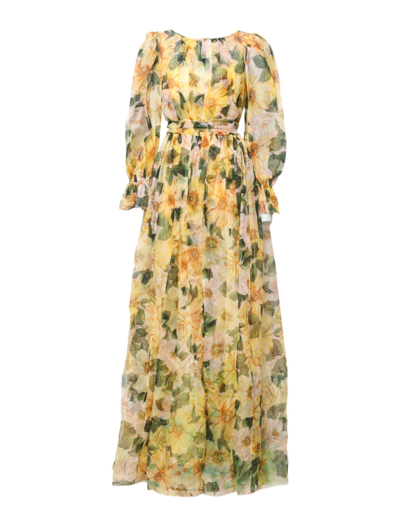 Dolce & Gabbana Yellow Floral Print Long Sleeves Maxi Dress