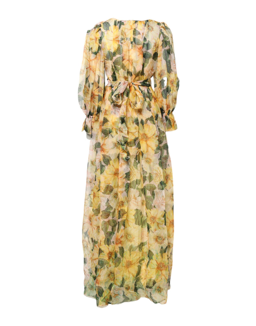 Dolce & Gabbana Yellow Floral Print Long Sleeves Maxi Dress