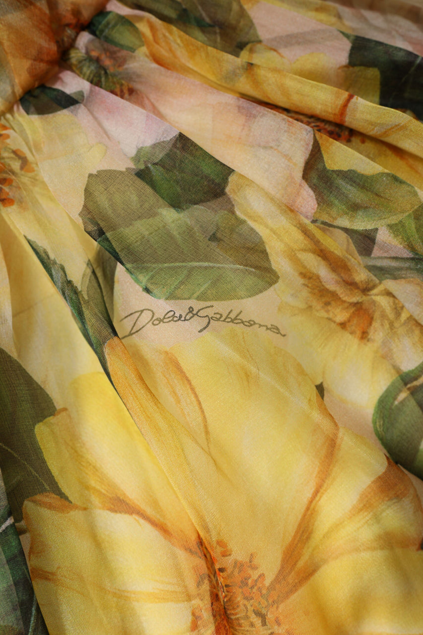 Dolce & Gabbana Yellow Floral Print Long Sleeves Maxi Dress