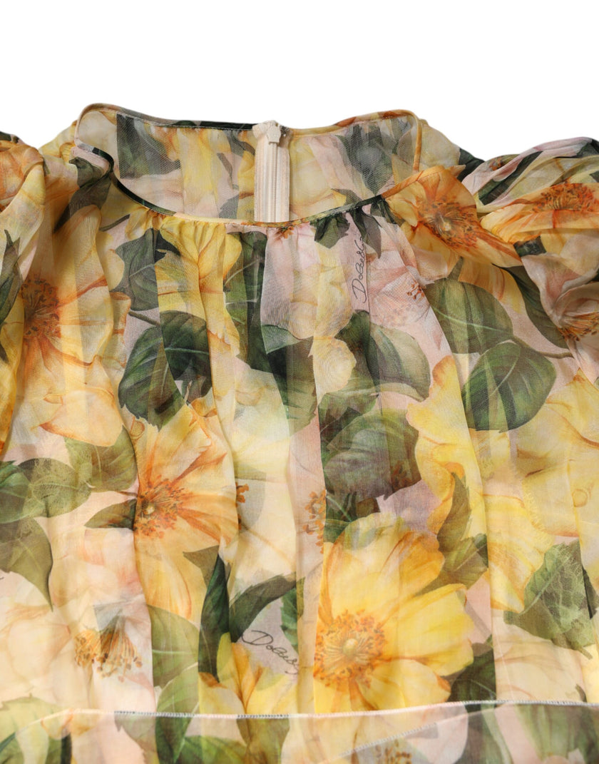Dolce & Gabbana Yellow Floral Print Long Sleeves Maxi Dress