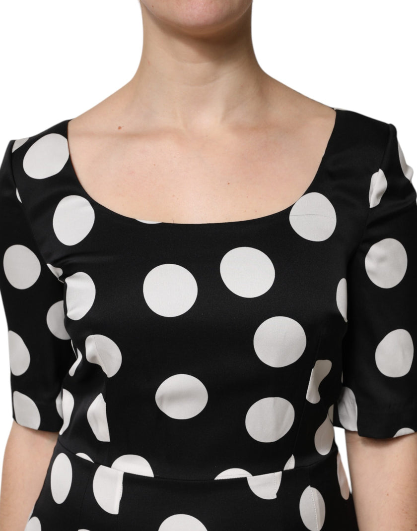 Dolce & Gabbana Black White Polka Dot Sheath Midi Dress