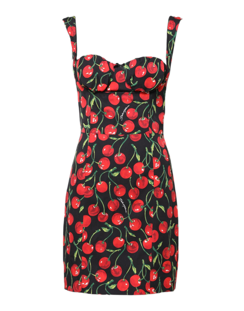 Dolce & Gabbana Black Red Cherry Sleeveless Sheath Mini Dress