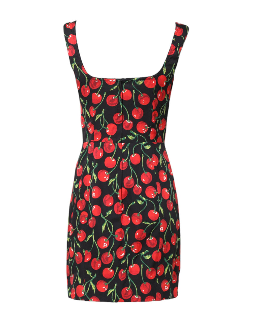 Dolce & Gabbana Black Red Cherry Sleeveless Sheath Mini Dress