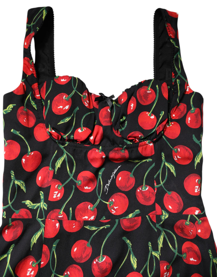 Dolce & Gabbana Black Red Cherry Sleeveless Sheath Mini Dress