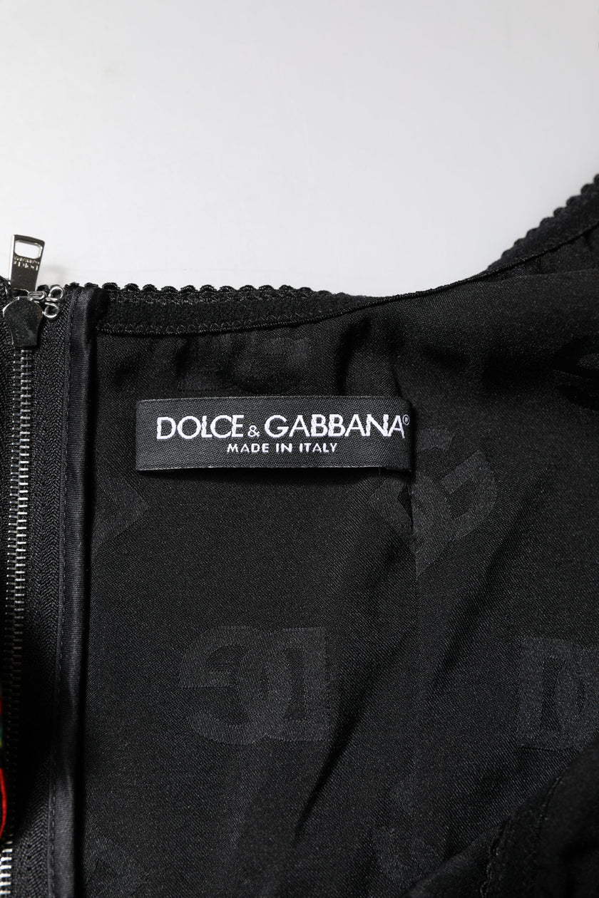 Dolce & Gabbana Black Red Cherry Sleeveless Sheath Mini Dress