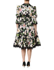 Dolce & Gabbana Black Lily Cotton V-neck A-line Midi Dress