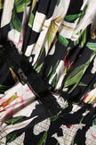 Dolce & Gabbana Black Lily Cotton V-neck A-line Midi Dress