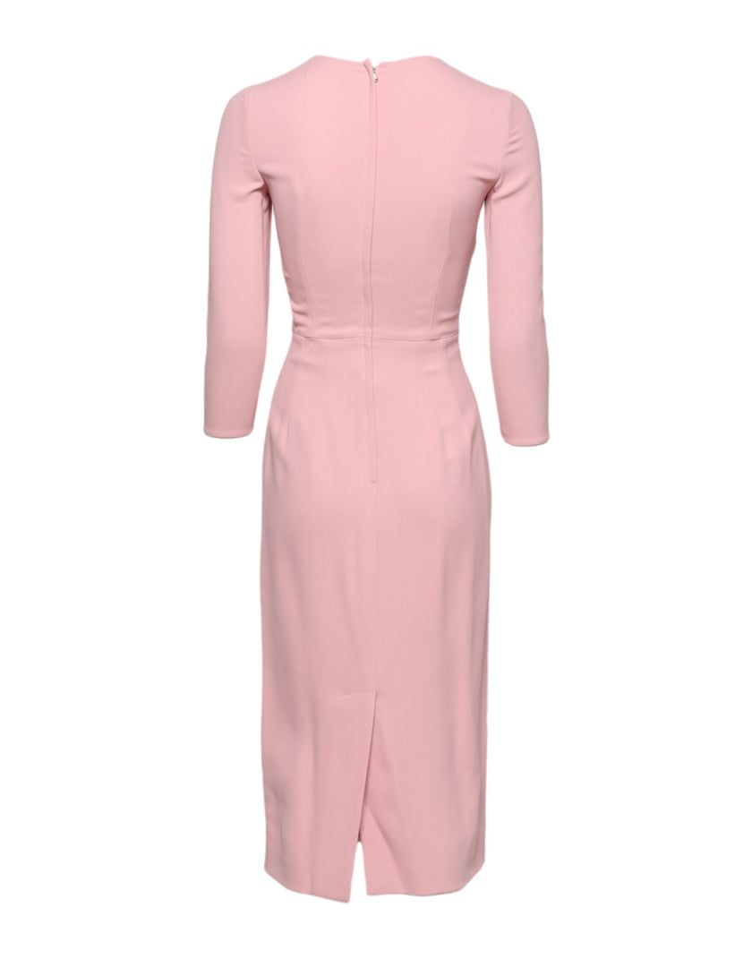 Dolce & Gabbana Pink Viscose 3/4 Sleeves Sheath Midi Dress