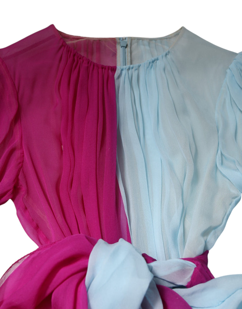 Dolce & Gabbana Pink Blue Silk 3/4 Sleeves A-line Dress