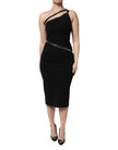 Dolce & Gabbana Black Viscose One Shoulder Zipper Sheath Dress