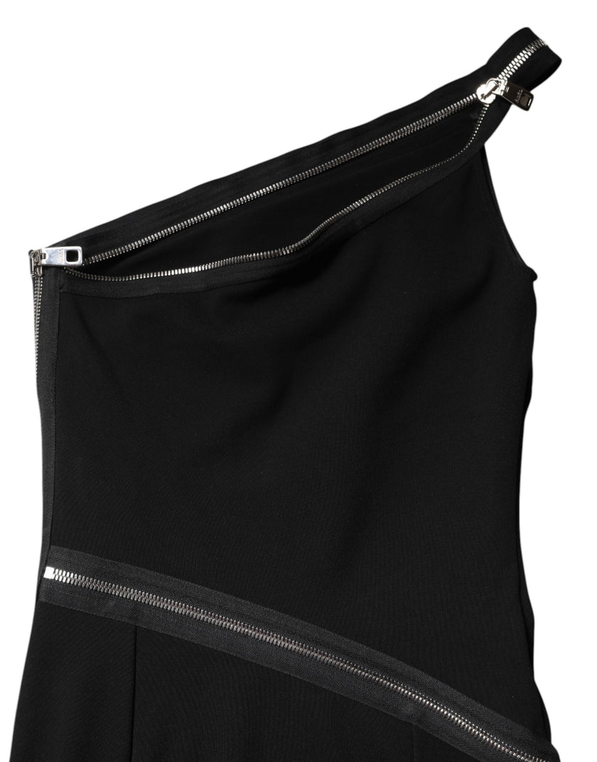 Dolce & Gabbana Black Viscose One Shoulder Zipper Sheath Dress