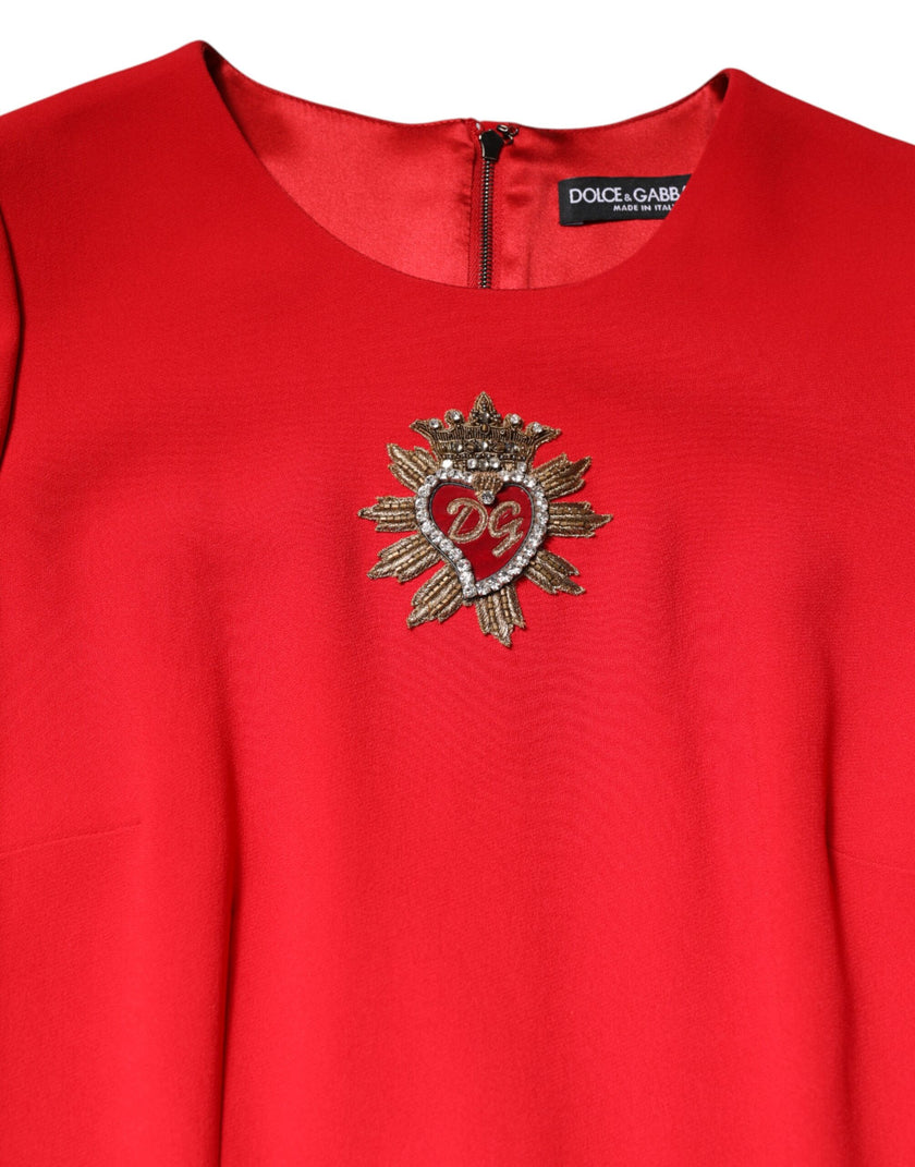 Dolce & Gabbana Red Sacred Heart Long Sleeves Sheath Dress