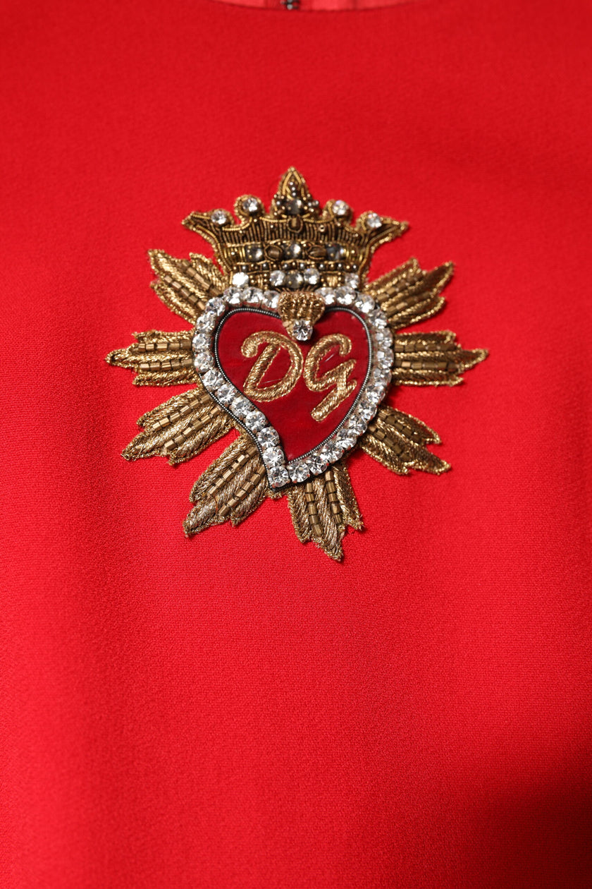 Dolce & Gabbana Red Sacred Heart Long Sleeves Sheath Dress