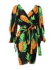 Dolce & Gabbana Black Pineapple Print Silk Wrap Mini Dress