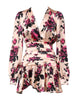 Laneus Pink Floral Silk Long Sleeves V-neck Wrap Mini Dress