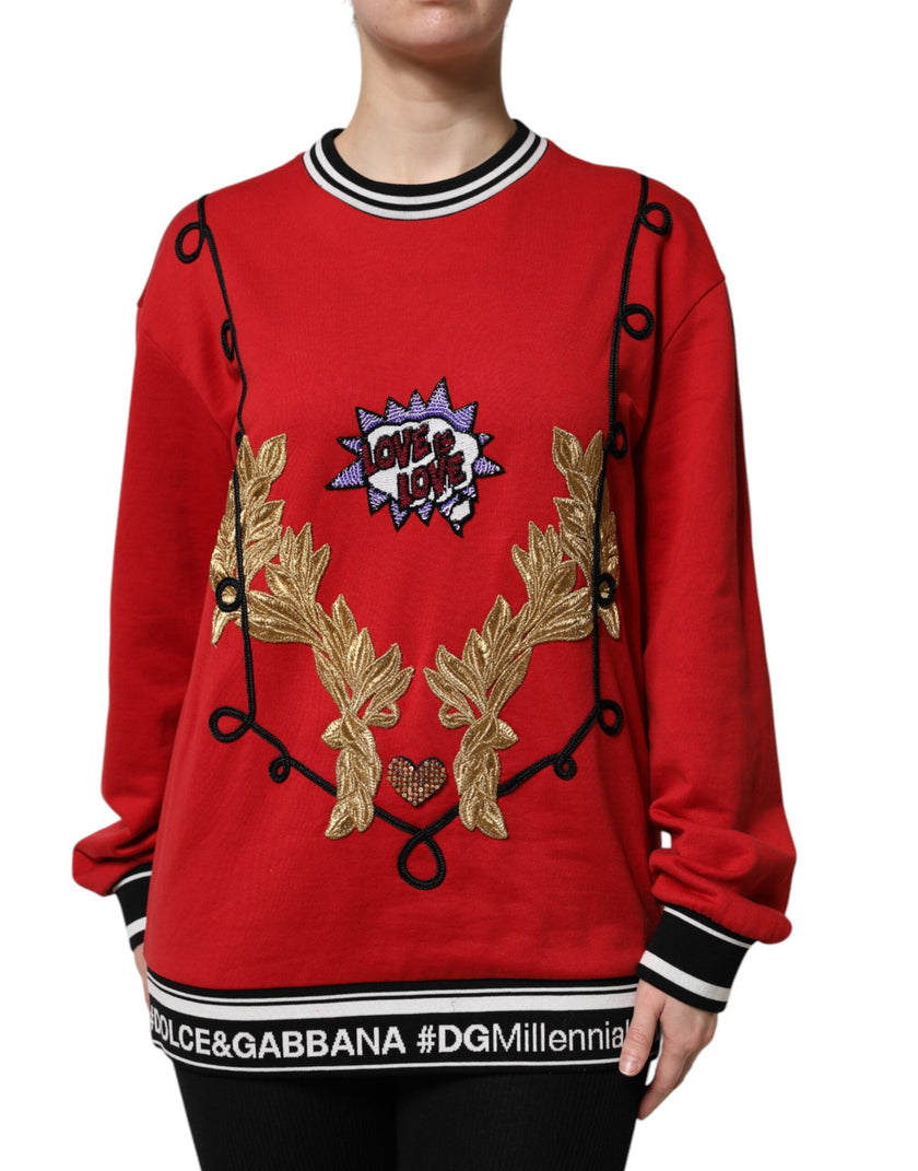 Dolce & Gabbana Red Cotton Queen Sequined Pullover Sweater