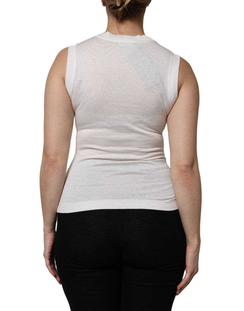 Dolce & Gabbana White Cotton Logo Crystal Detailing Tank Top