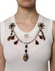 Dolce & Gabbana White Cotton Logo Crystal Detailing Tank Top