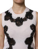 Dolce & Gabbana White Cashmere Floral Lace Detailing Tank Top